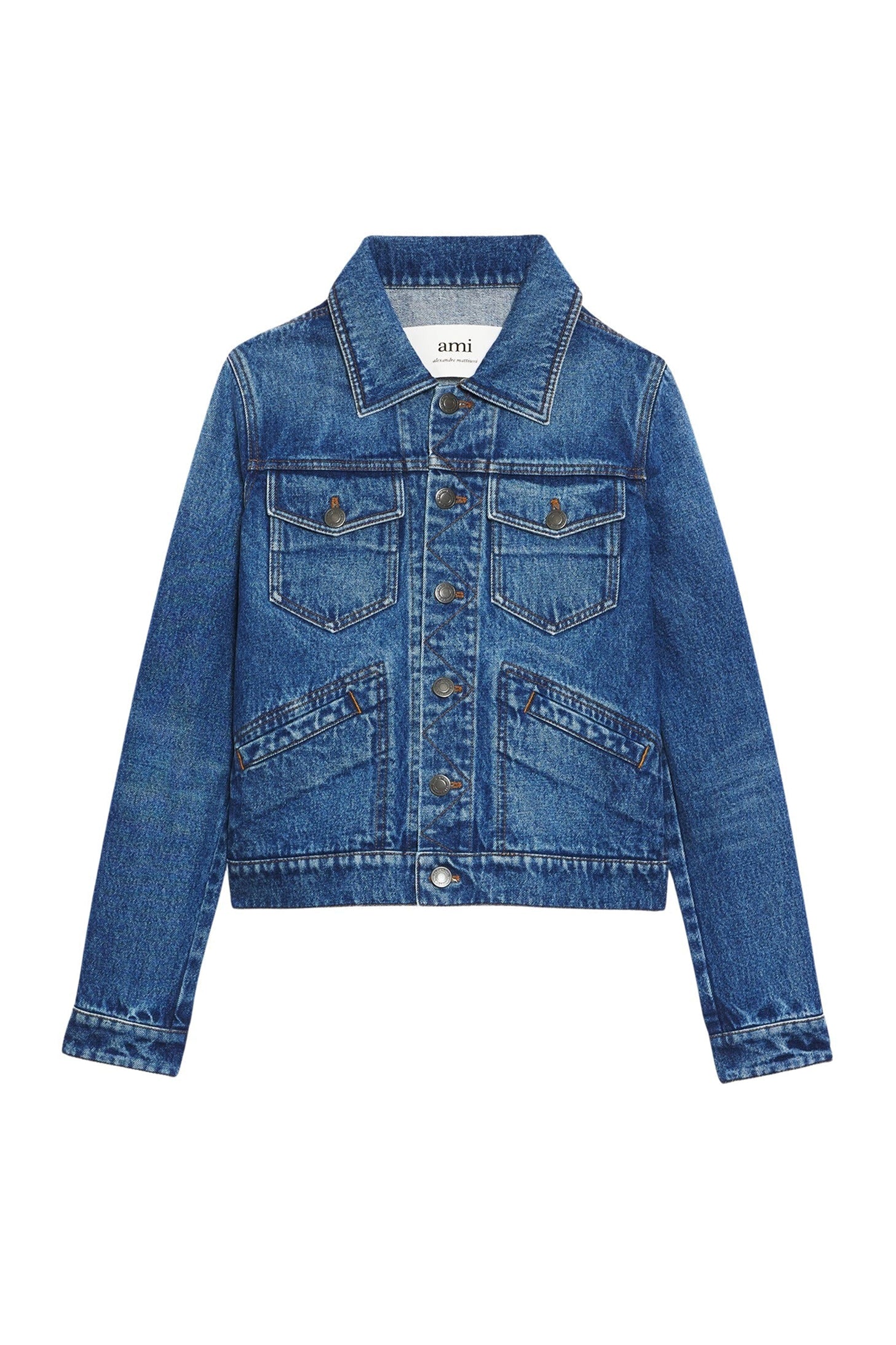 Veste ajustée à poches en denim - Used Blue