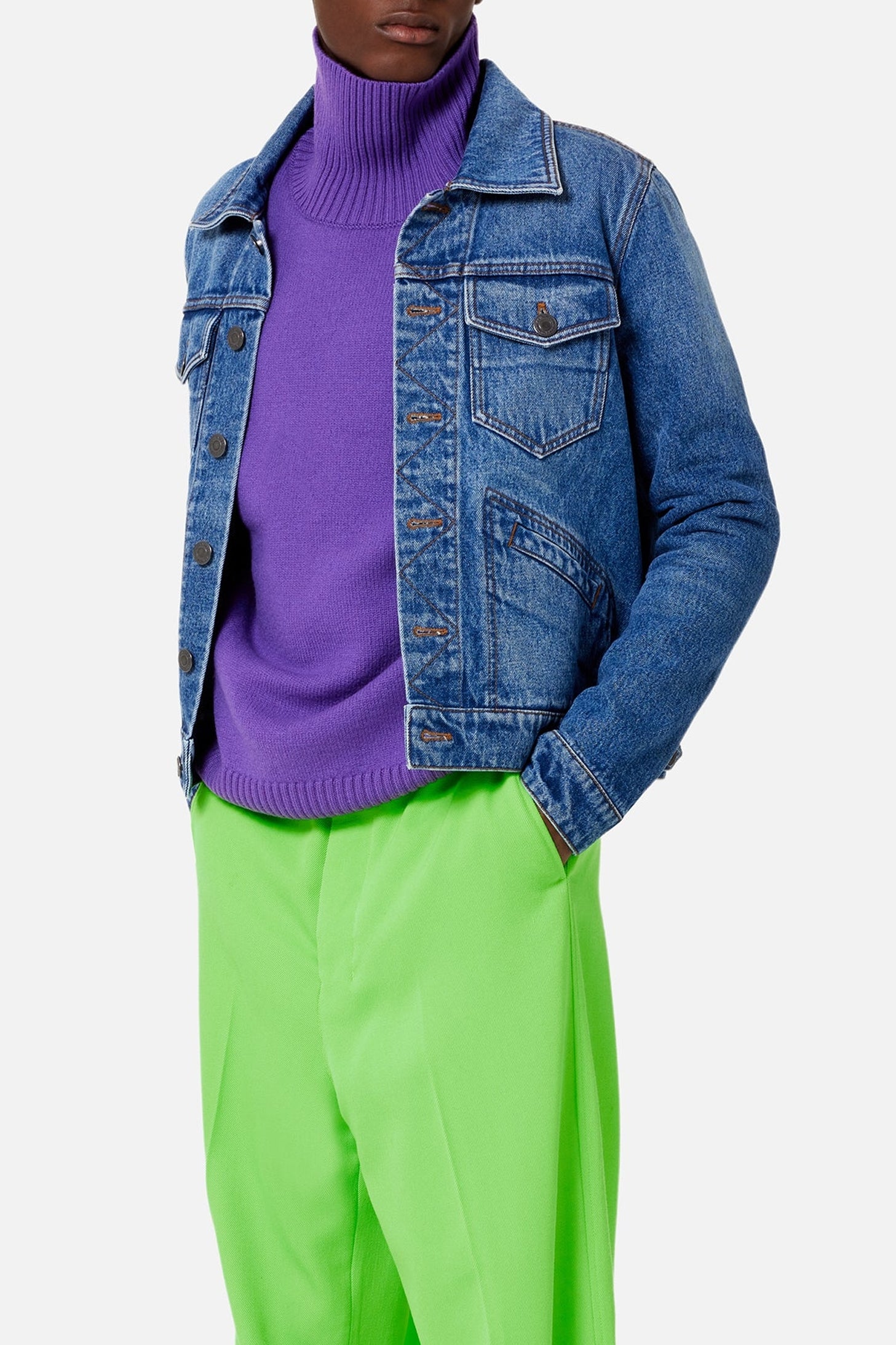 Veste ajustée à poches en denim - Used Blue