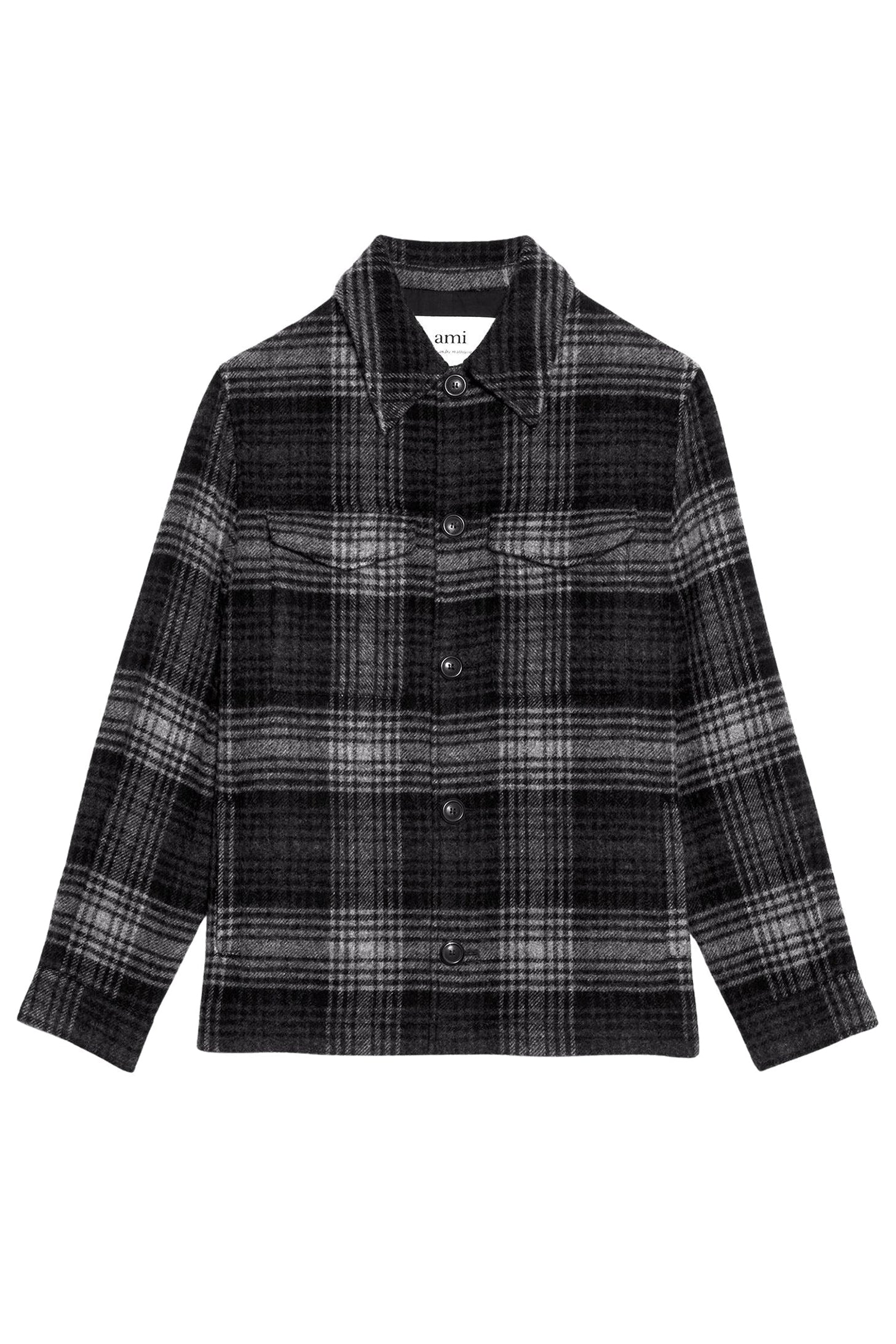 Surchemise boutonnée avec poches plaquées en laine - Grey & Black