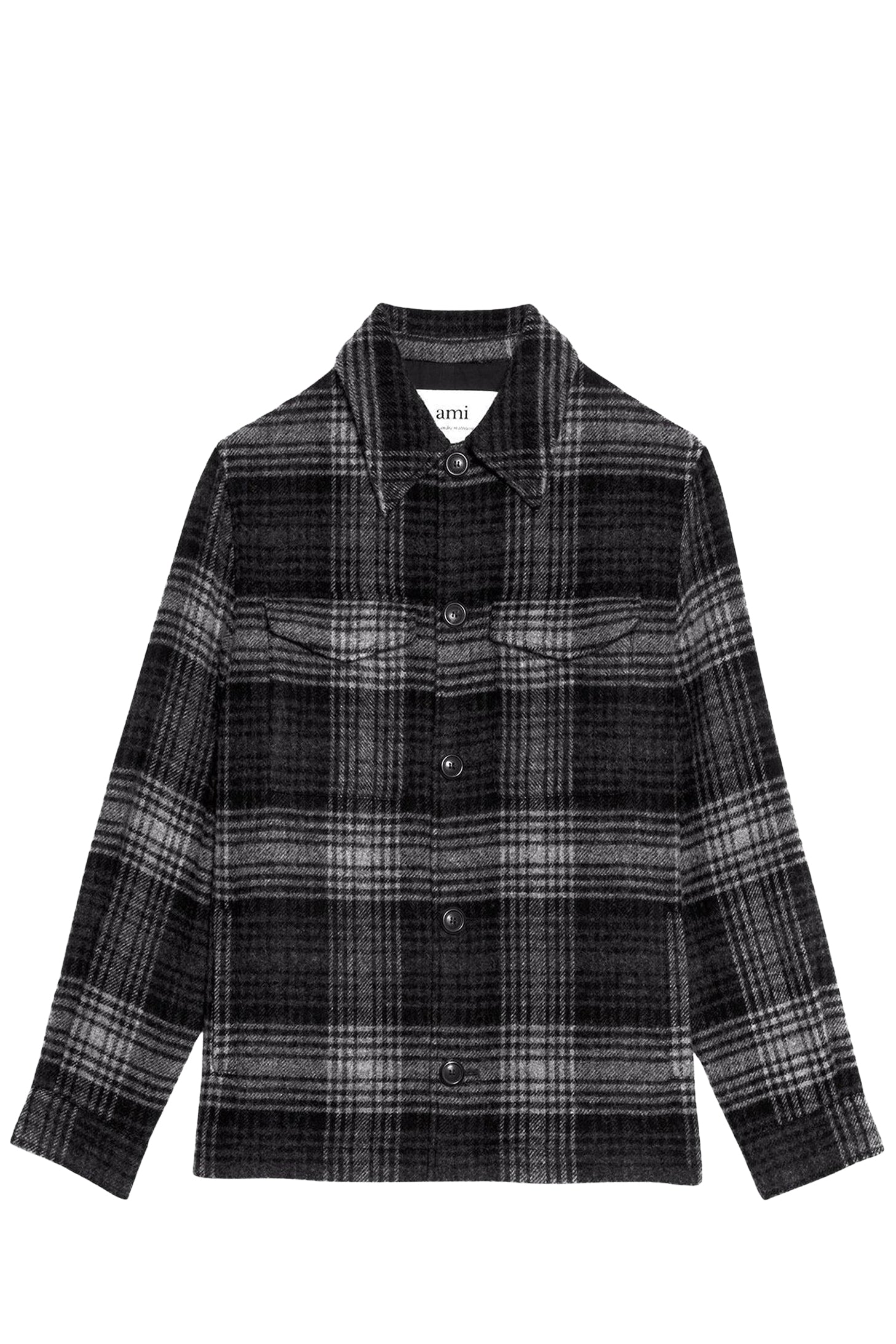 Surchemise boutonnée à poches plaquées en laine - Grey & Black