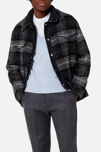 Surchemise boutonnée à poches plaquées en laine - Grey & Black