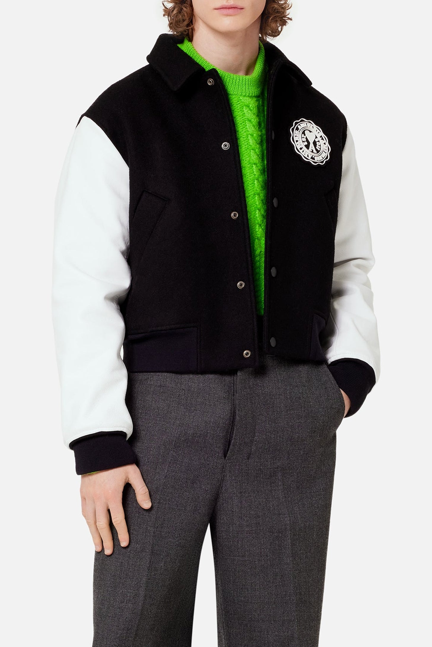 Bomber Ami de Cœur teddy à écusson en laine - Black