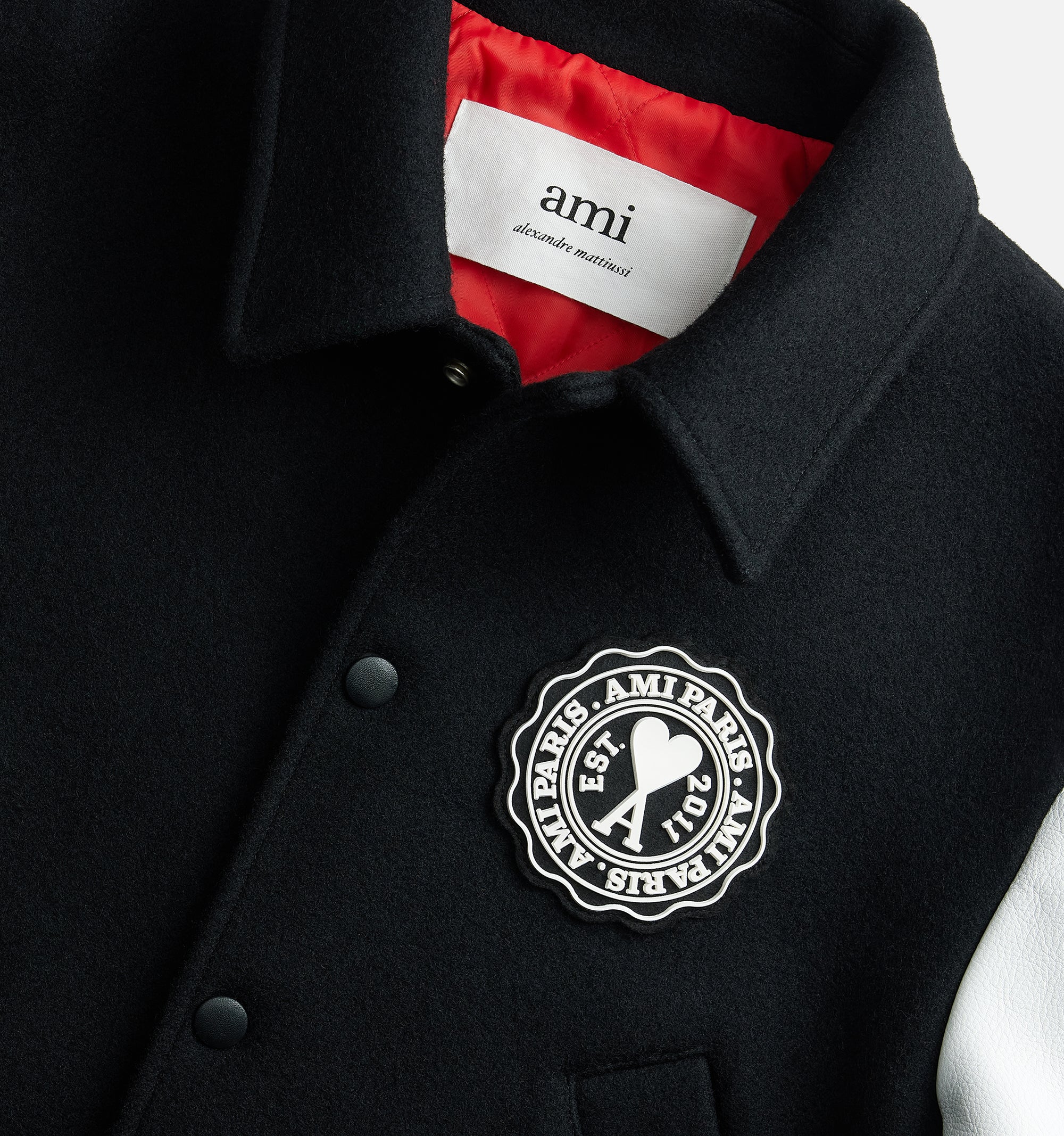 Bomber Ami de Cœur teddy à écusson en laine - Black
