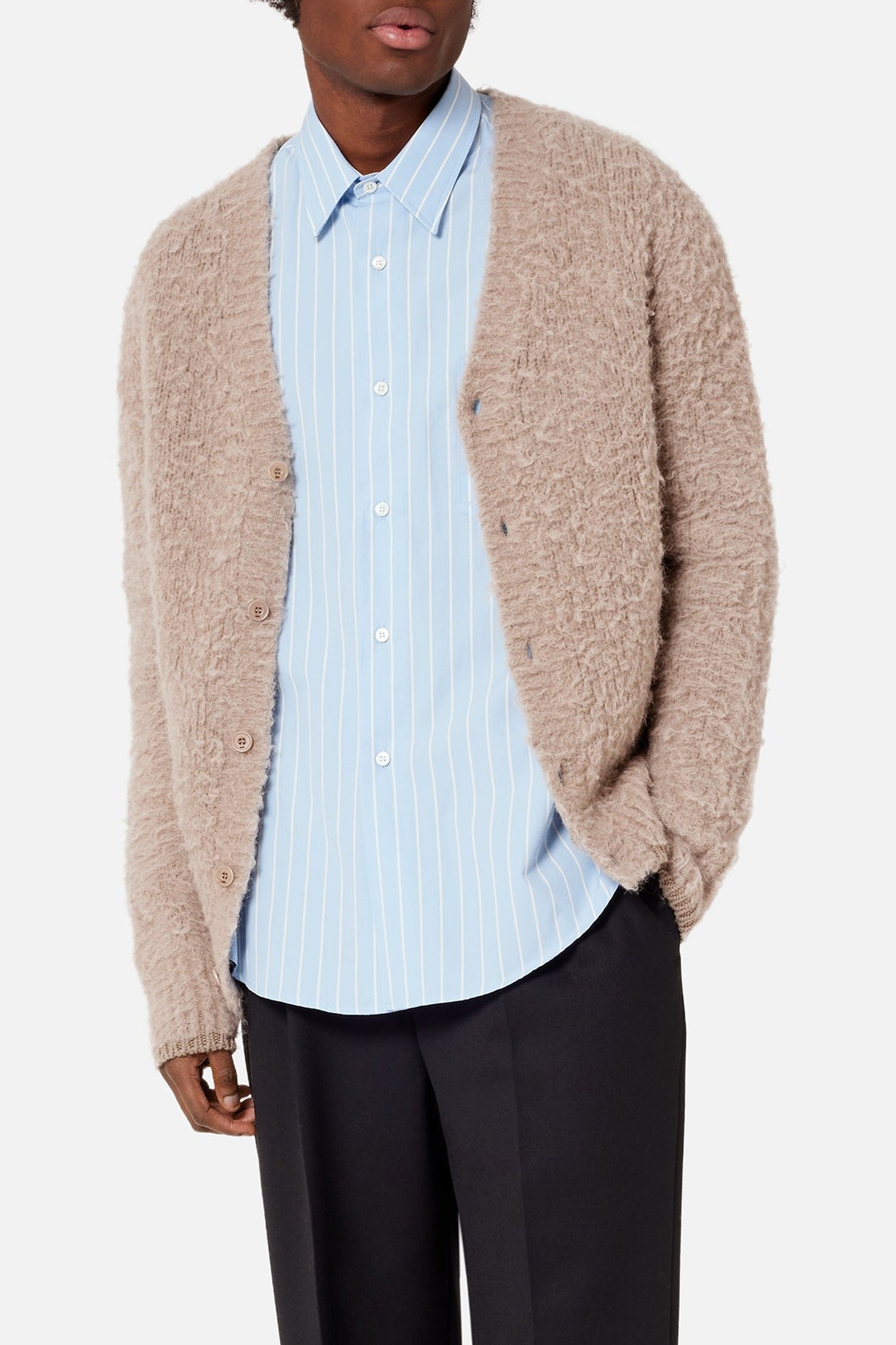 Cardigan brossé en laine - Beige