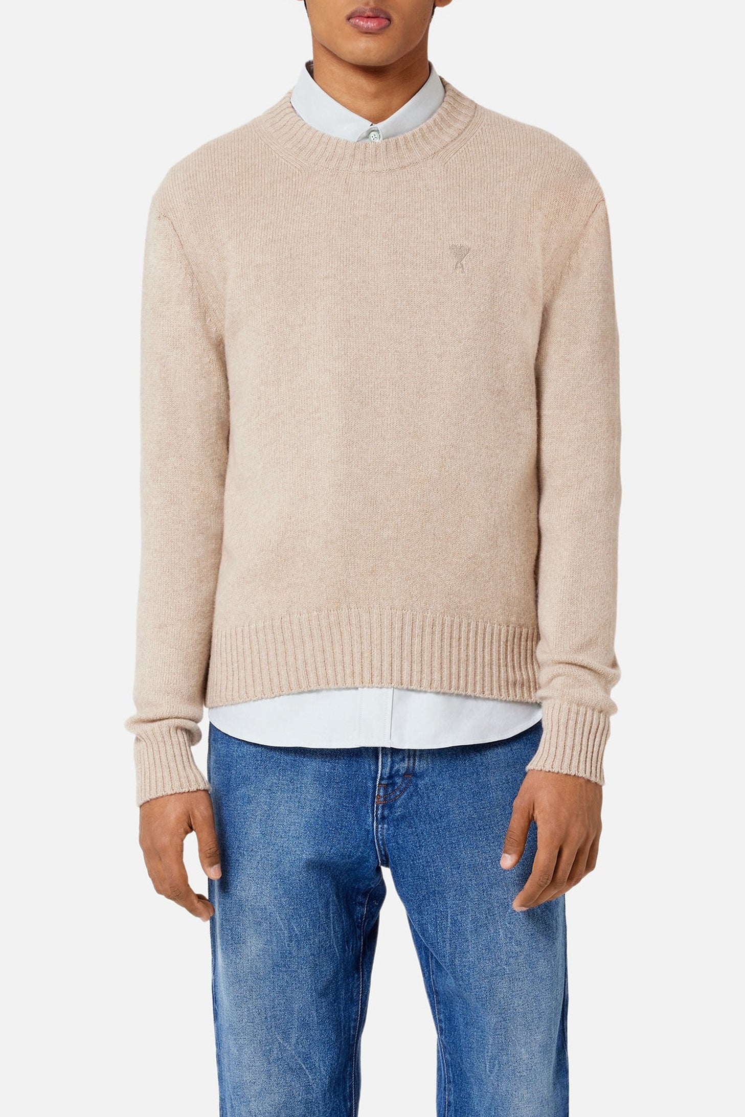 Pull Ami de Cœur à col rond en cachemire et laine - Beige