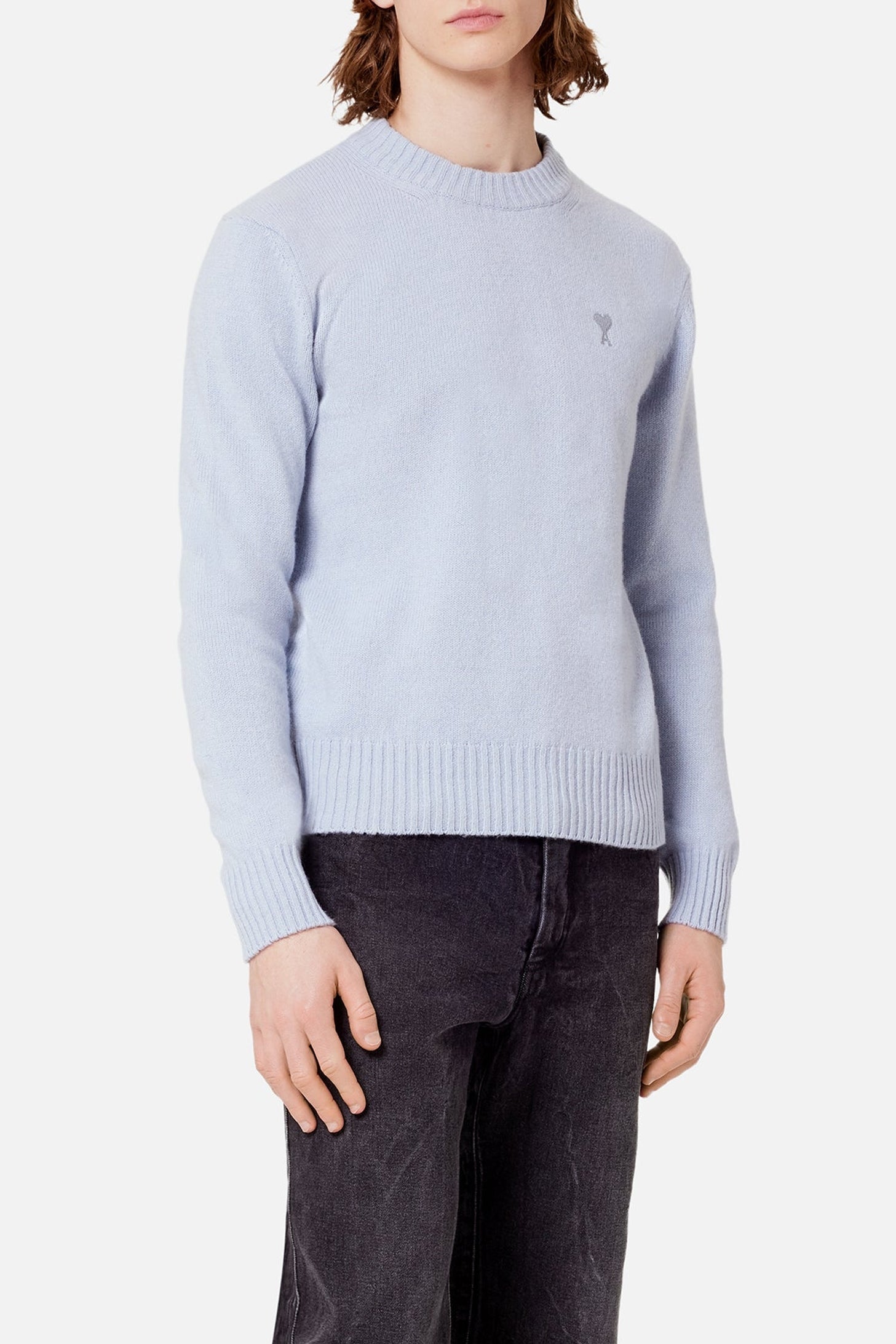 Pull Ami de Cœur à col rond en cachemire et laine - Pale Blue