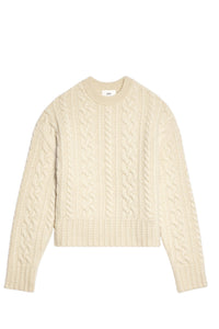 Pull à col rond torsadé en laine - Off White