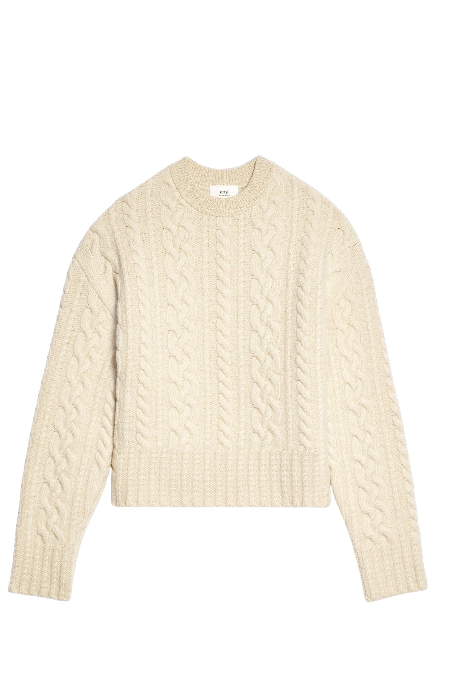 Pull à col rond torsadé en laine - Off White
