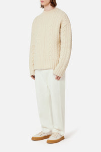Pull à col rond torsadé en laine - Off White