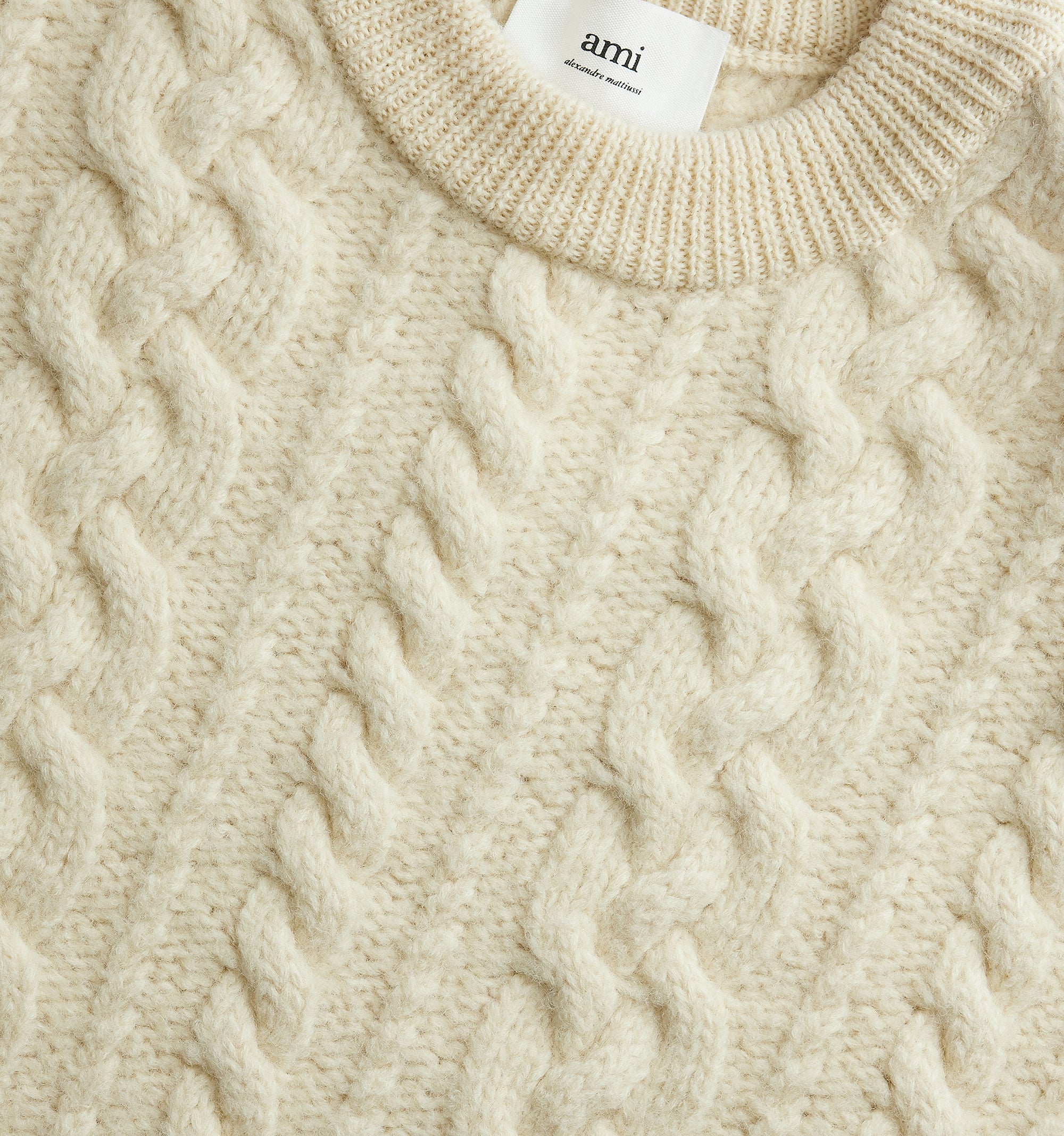 Pull à col rond torsadé en laine - Off White