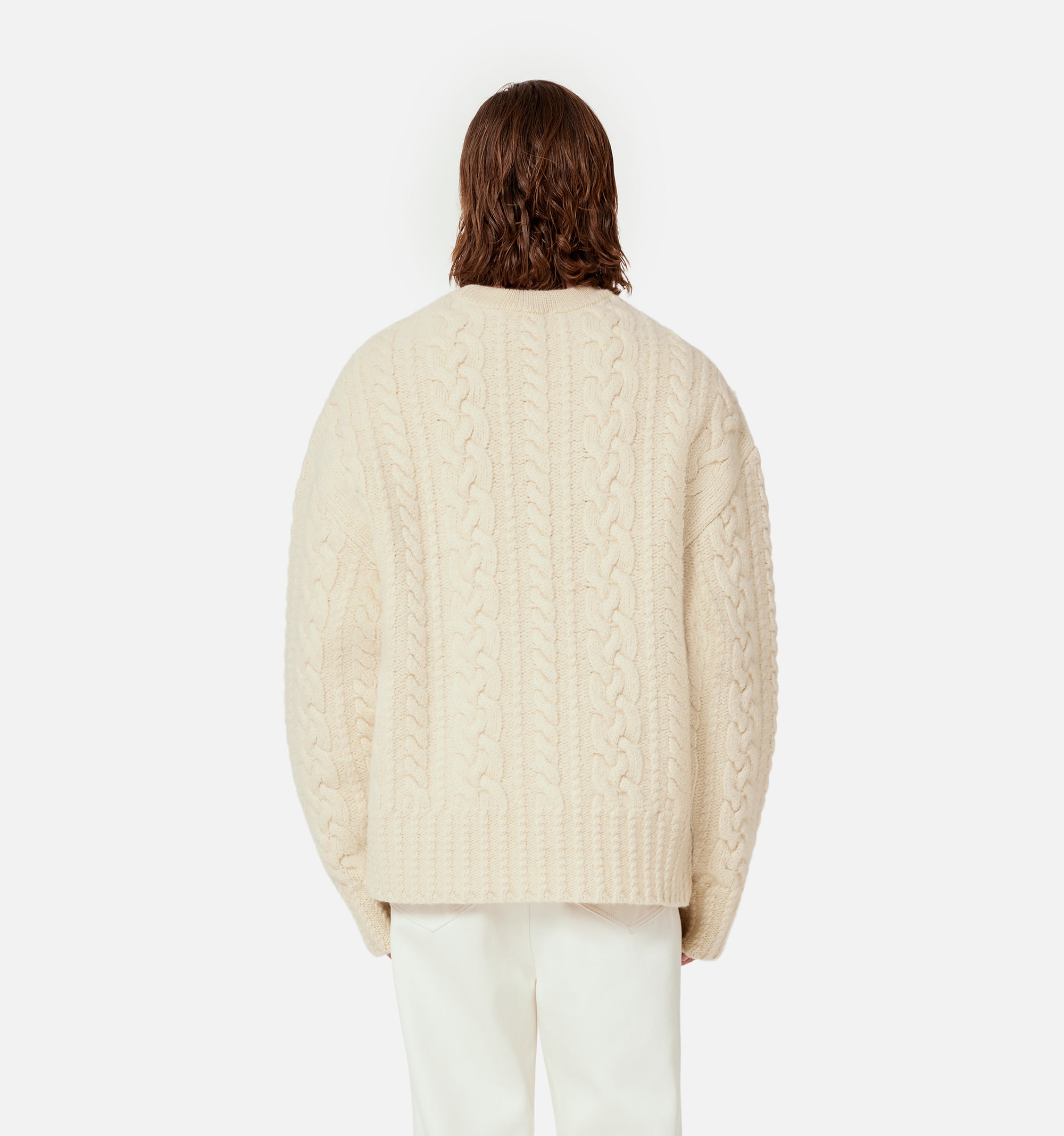 Pull à col rond torsadé en laine - Off White