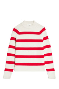 Pull à col rond rayé en laine - Off White & Red