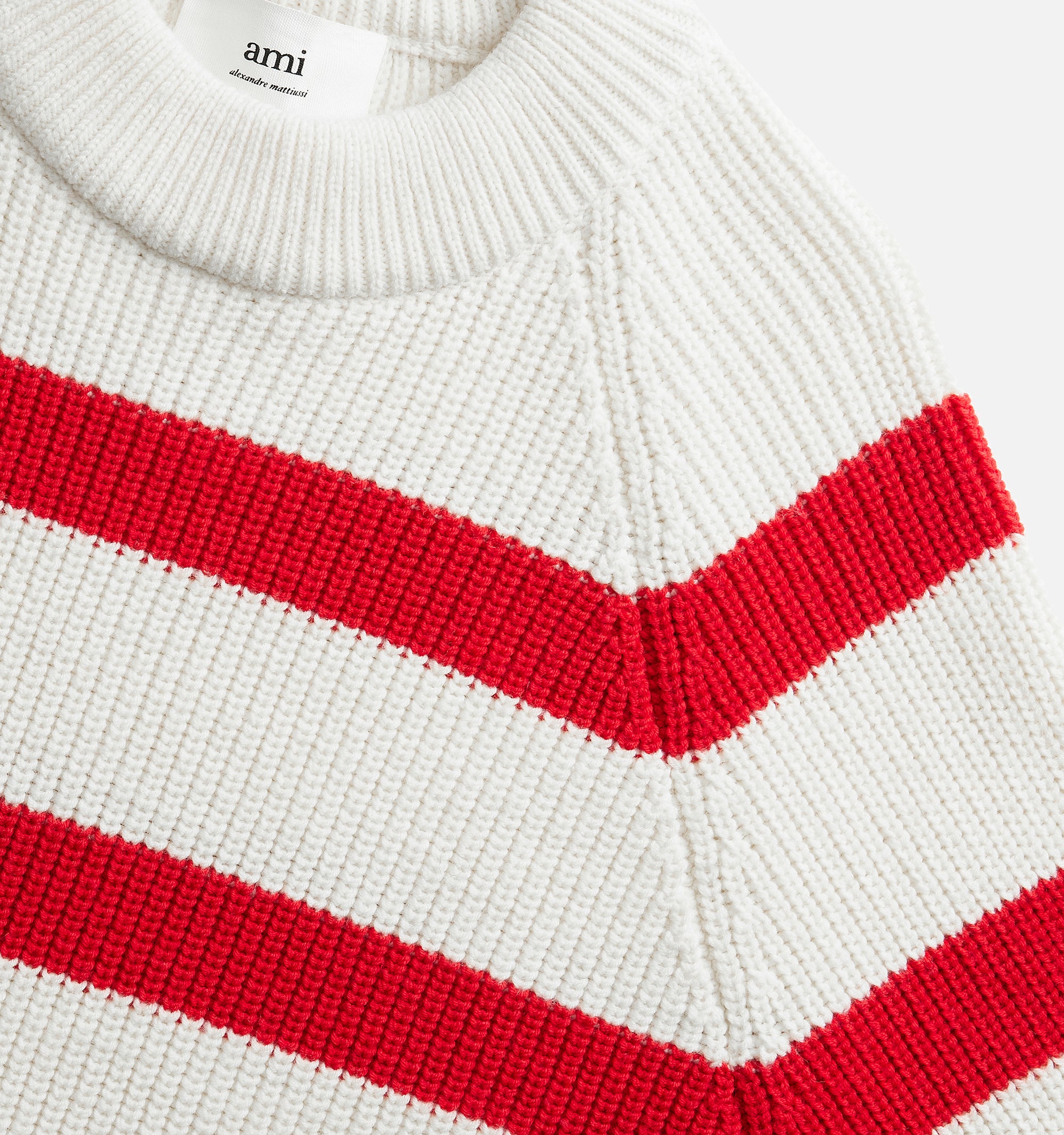 Pull à col rond rayé en laine - Off White & Red