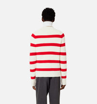 Pull à col rond rayé en laine - Off White & Red
