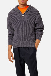 Pull camionneur et côtes anglaises en laine - Heather Grey