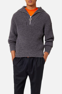 Pull camionneur et côtes anglaises en laine - Heather Grey