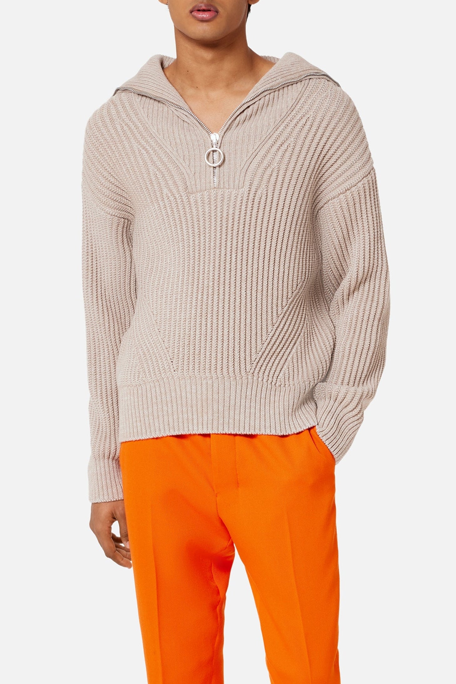 Pull camionneur et côtes anglaises en laine - Beige