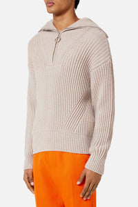 Pull camionneur et côtes anglaises en laine - Beige