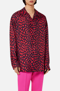 Chemise à col requin en soie - Black & Red