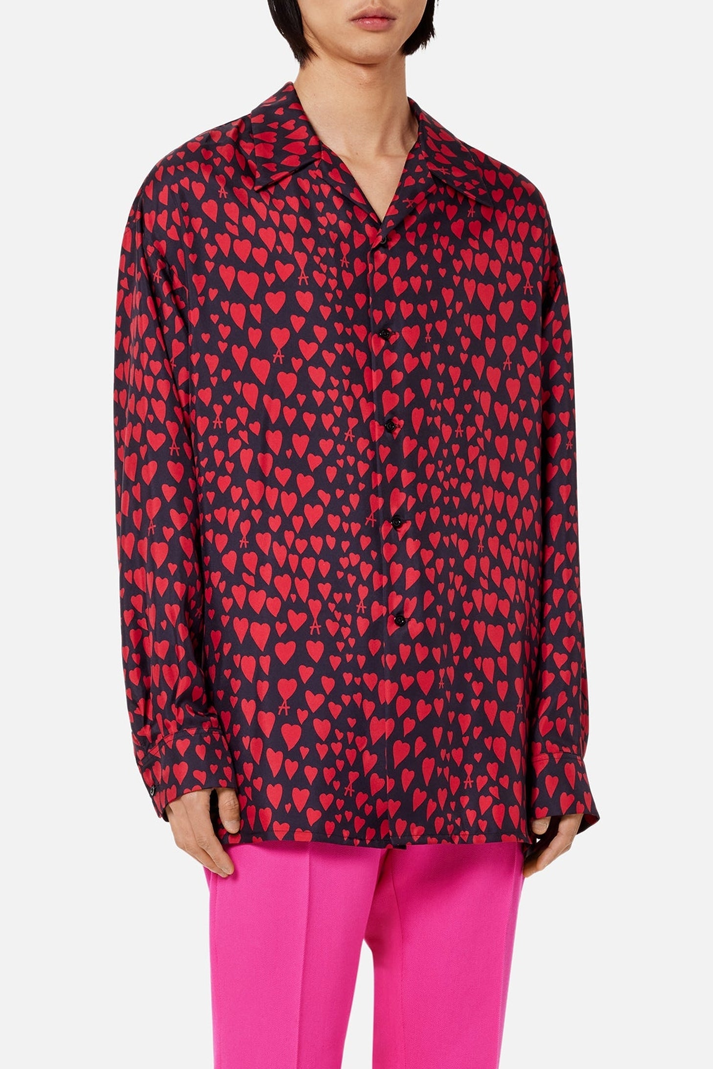 Chemise à col requin en soie - Black & Red