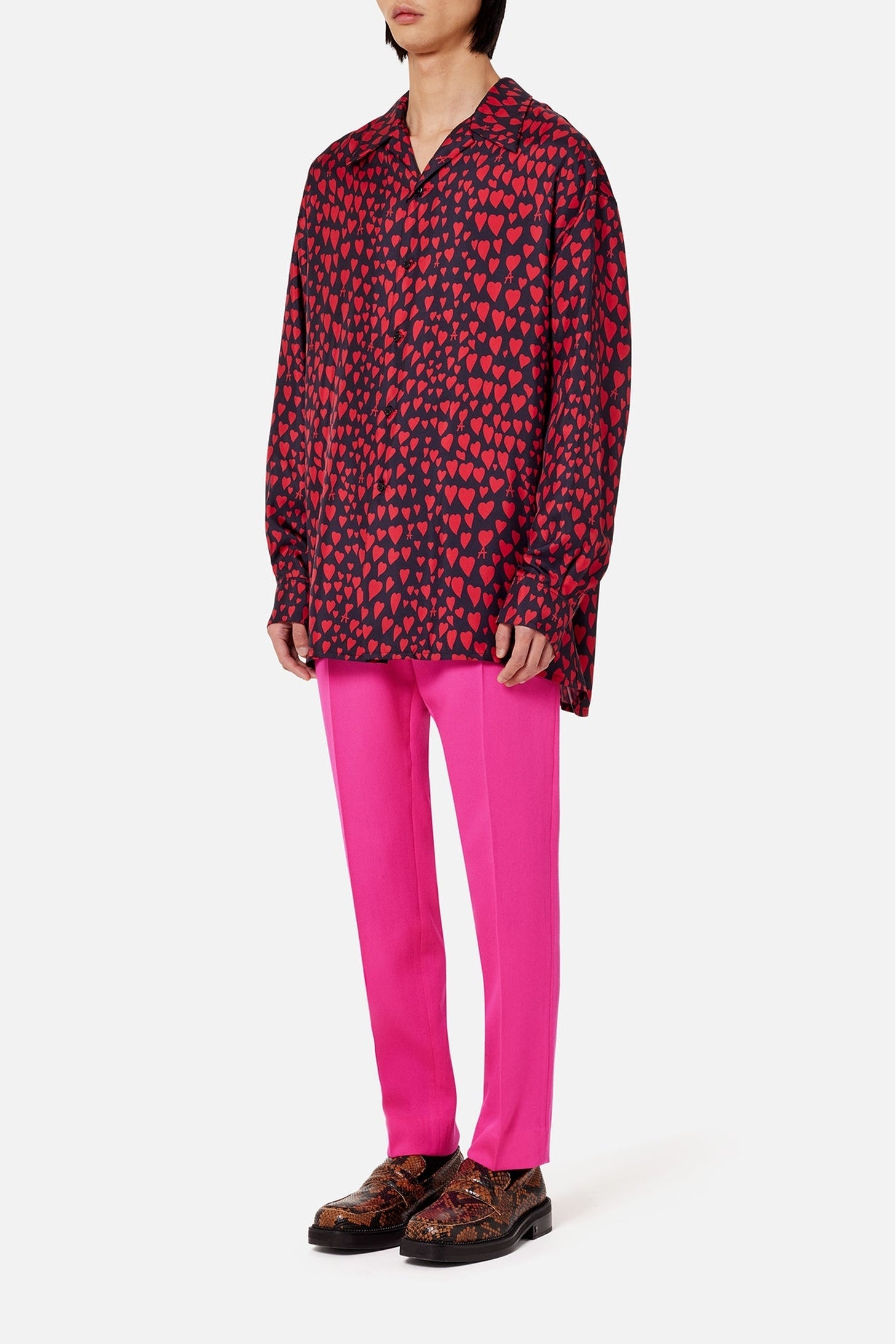 Chemise à col requin en soie - Black & Red