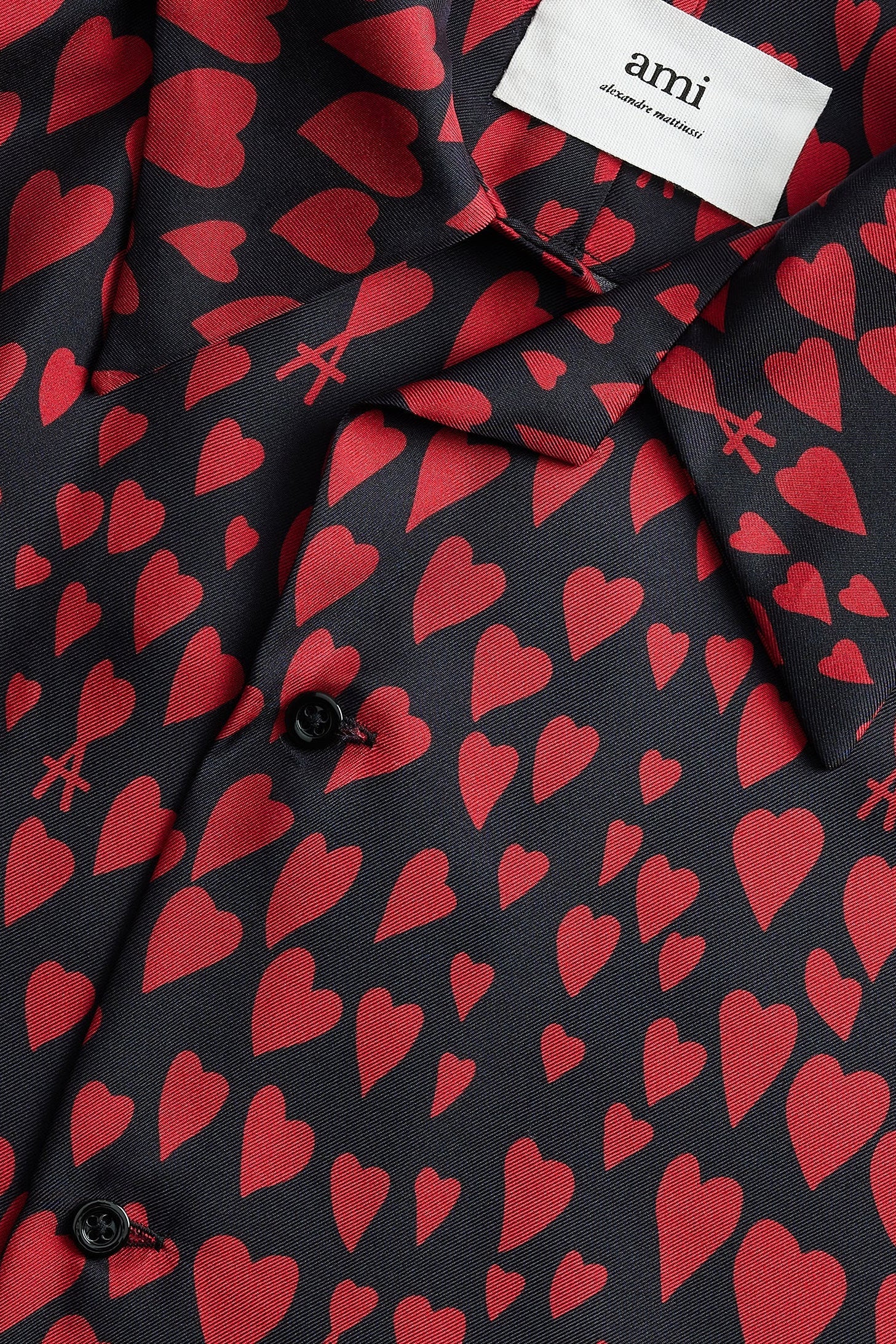 Chemise à col requin en soie - Black & Red