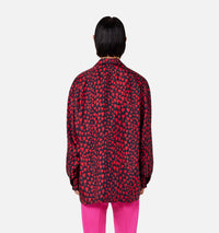 Chemise à col requin en soie - Black & Red