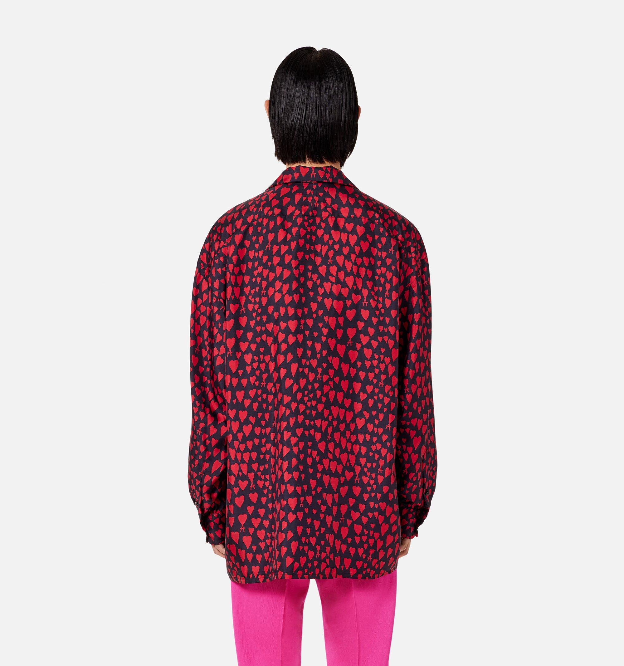 Chemise à col requin en soie - Black & Red