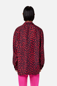 Chemise à col requin en soie - Black & Red