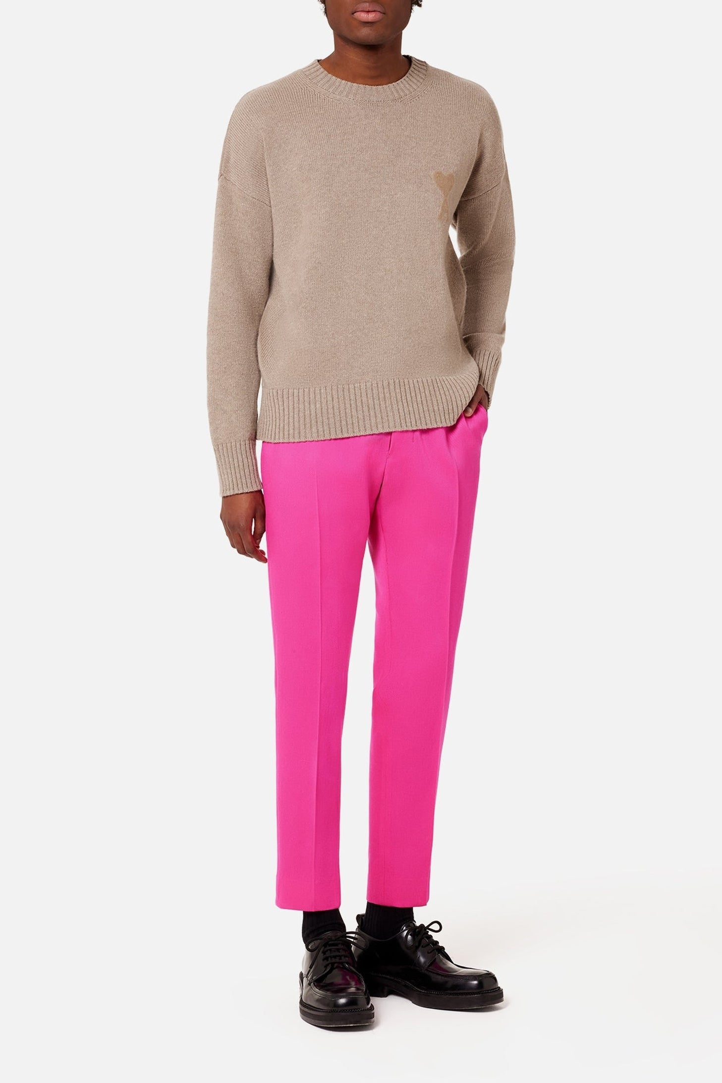 Pantalon coupe cigarette en laine - Fuchsia