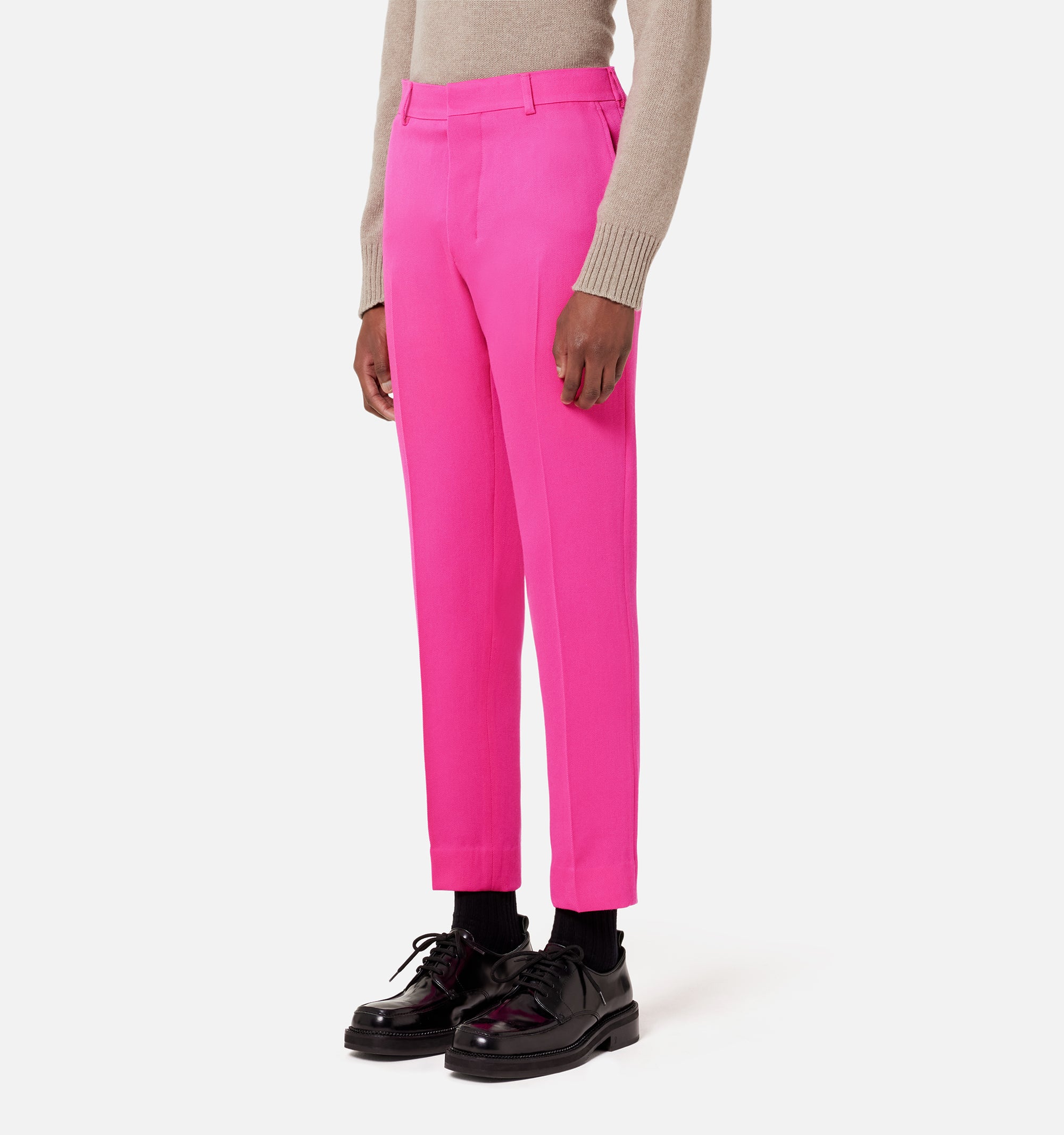 Pantalon coupe cigarette en laine - Fuchsia