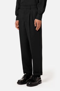 Pantalon coupe carotte à pinces en laine mélangée - Black