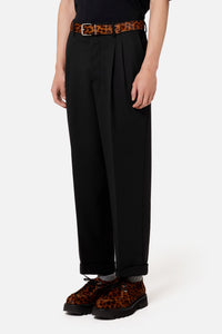 Pantalon coupe carotte à pinces en laine mélangée - Black