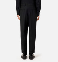 Pantalon coupe carotte à pinces en laine mélangée - Black