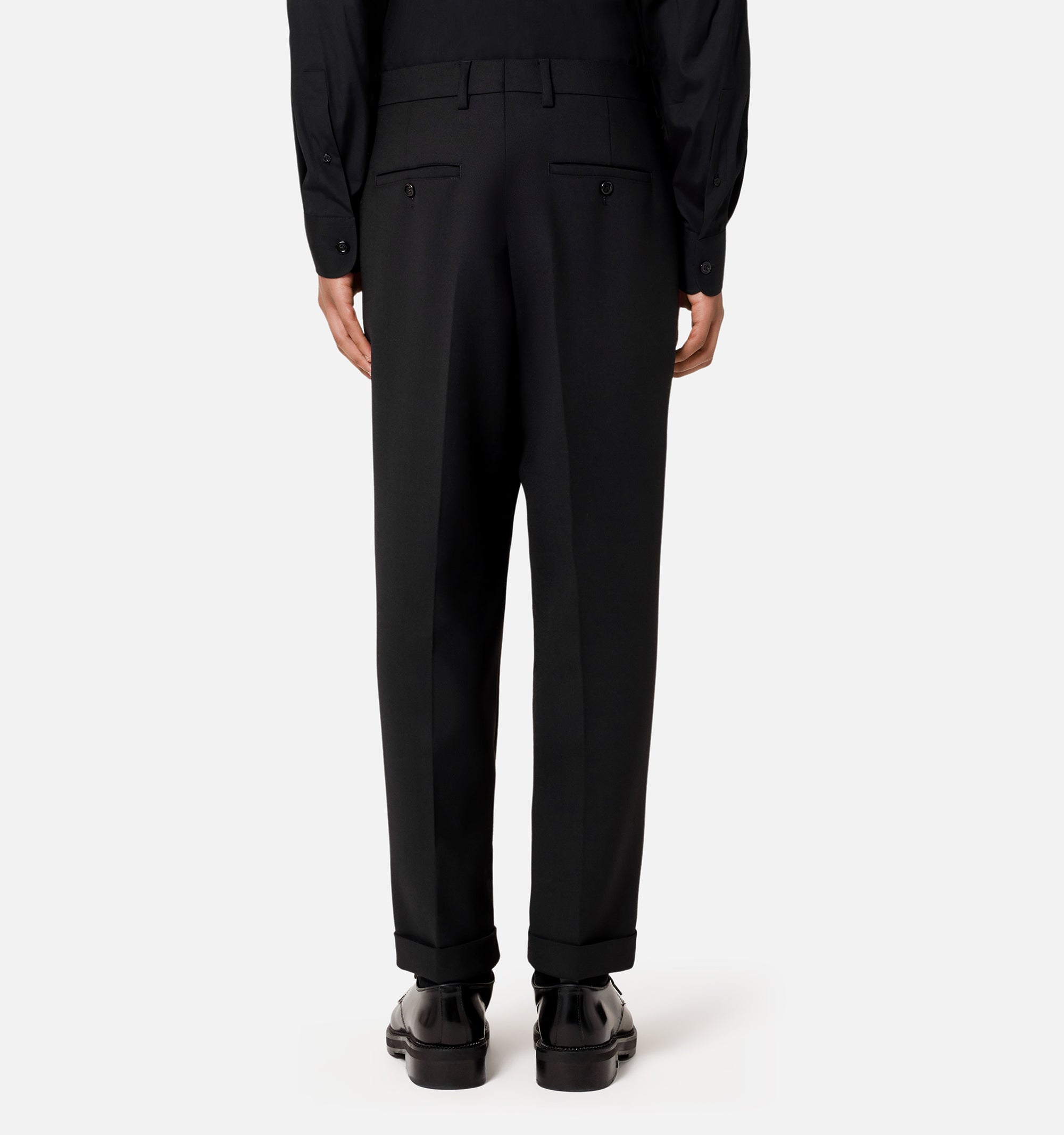 Pantalon coupe carotte à pinces en laine mélangée - Black
