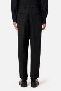 Pantalon coupe carotte à pinces en laine mélangée - Black