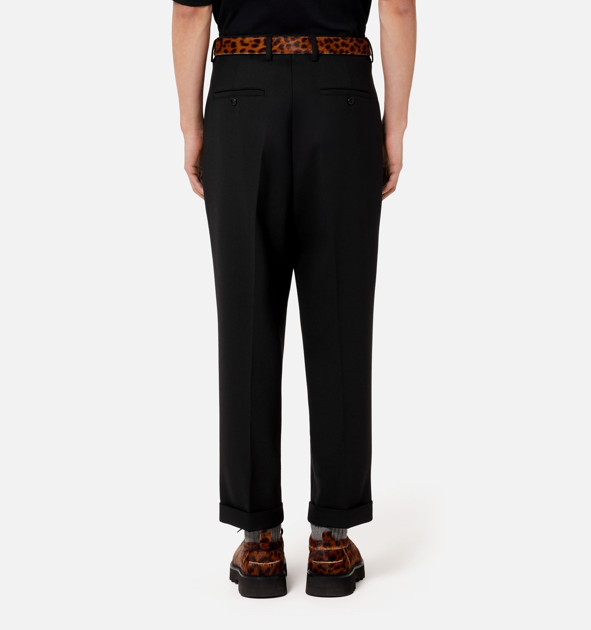 Pantalon coupe carotte à pinces en laine mélangée - Black