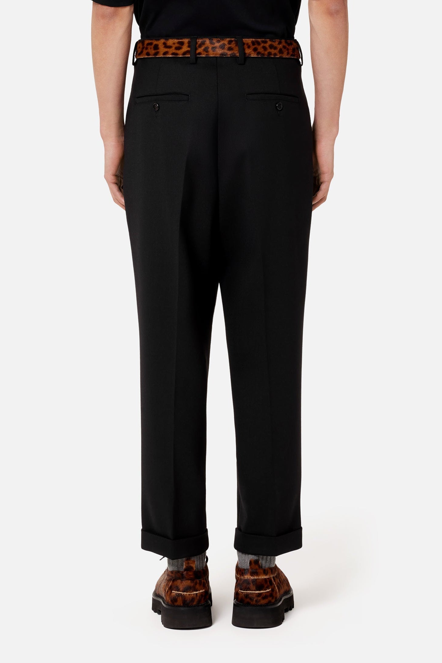 Pantalon coupe carotte à pinces en laine mélangée - Black