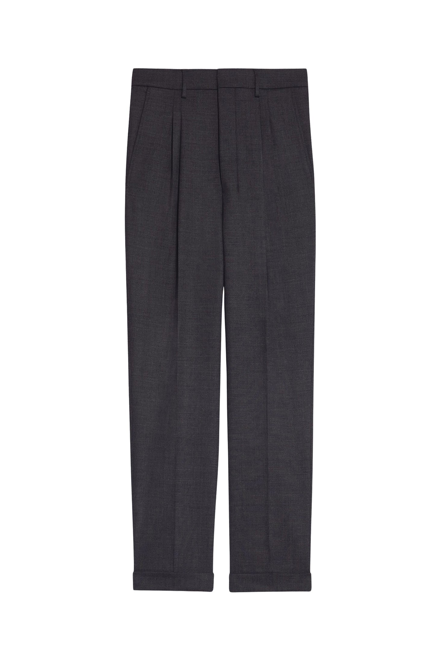Pantalon coupe carotte à pinces en laine mélangée - Grey