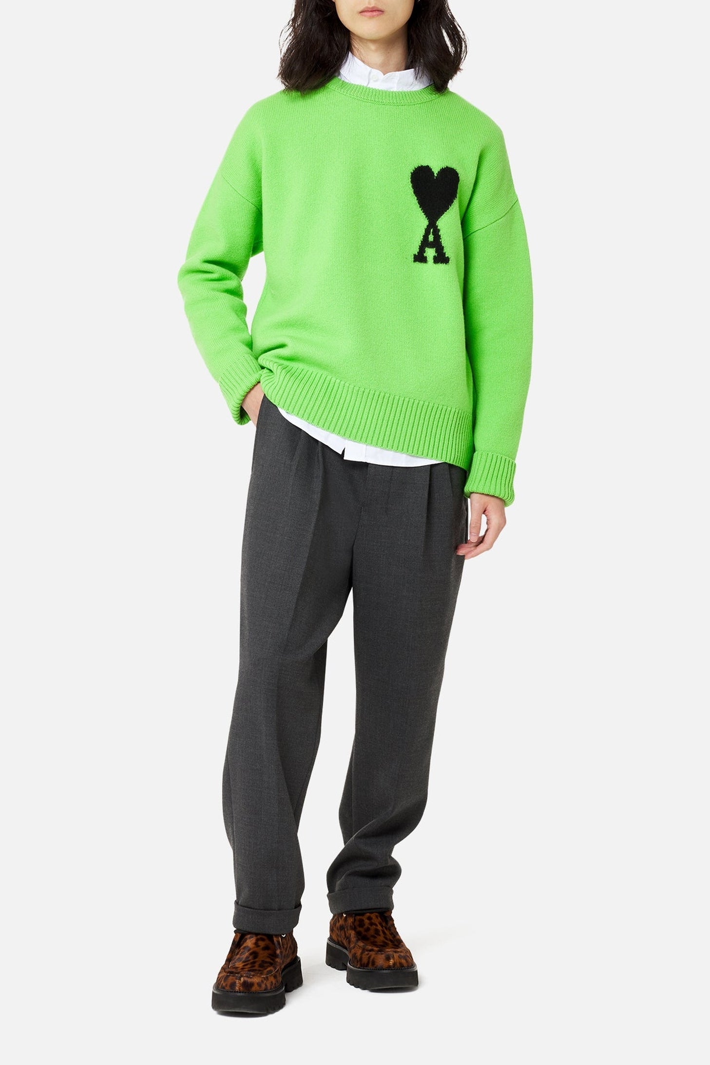 Pantalon coupe carotte à pinces en laine mélangée - Grey