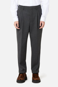 Pantalon coupe carotte à pinces en laine mélangée - Grey