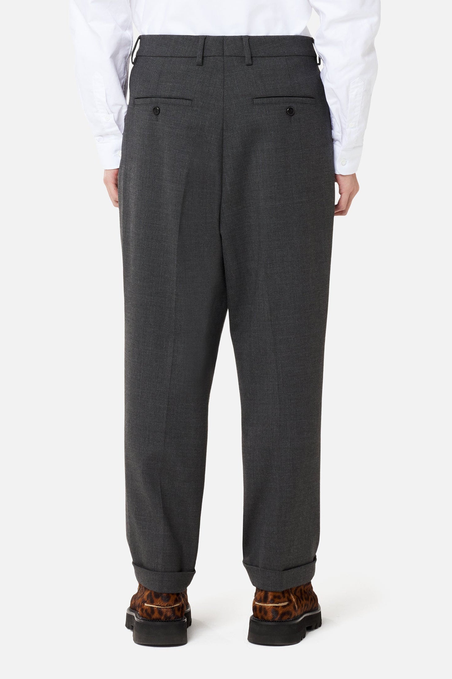 Pantalon coupe carotte à pinces en laine mélangée - Grey