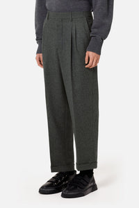 Pantalon coupe carotte à pinces en laine mélangée - Light Grey