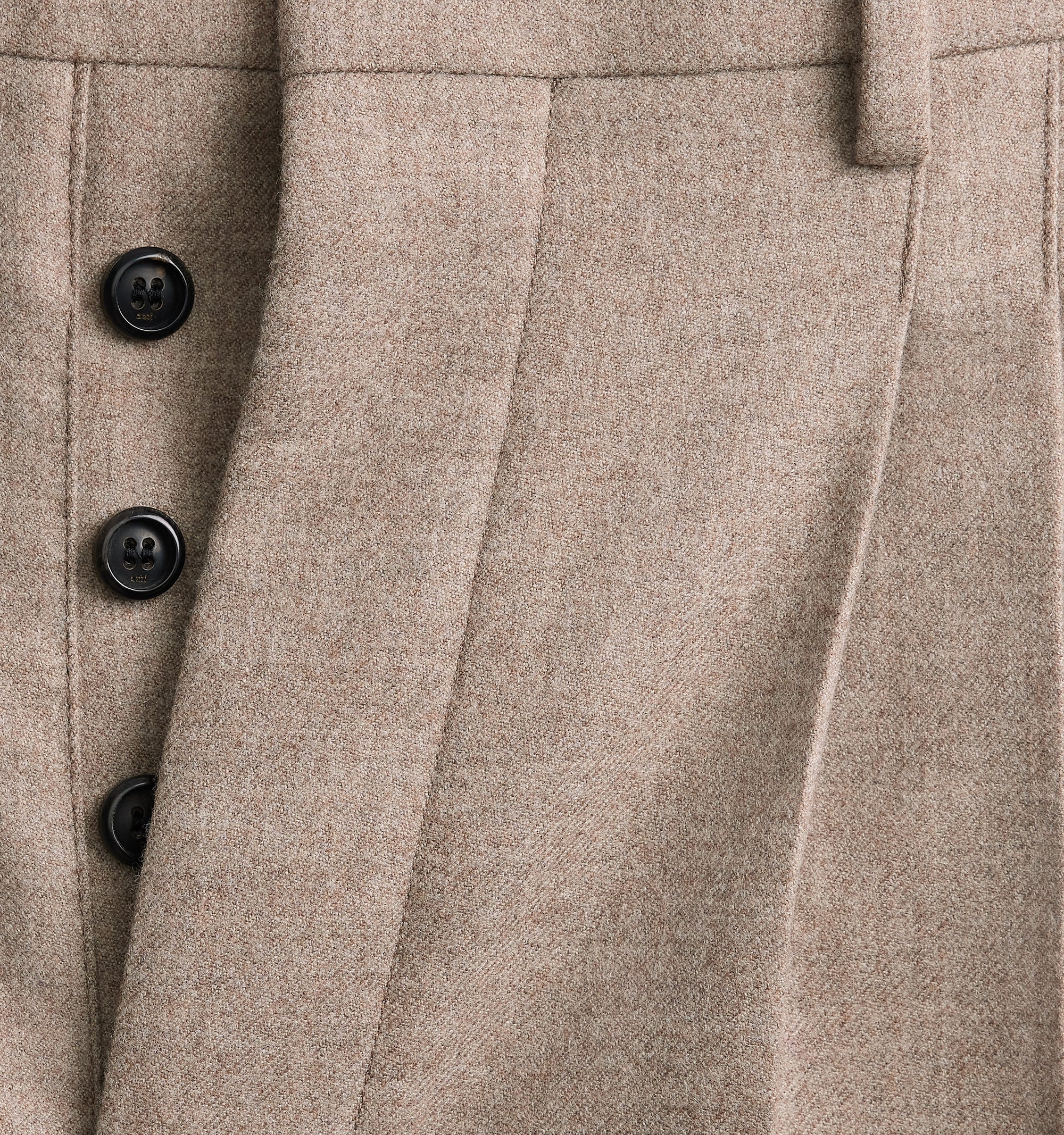 Pantalon coupe carotte à revers et pinces en laine - Beige