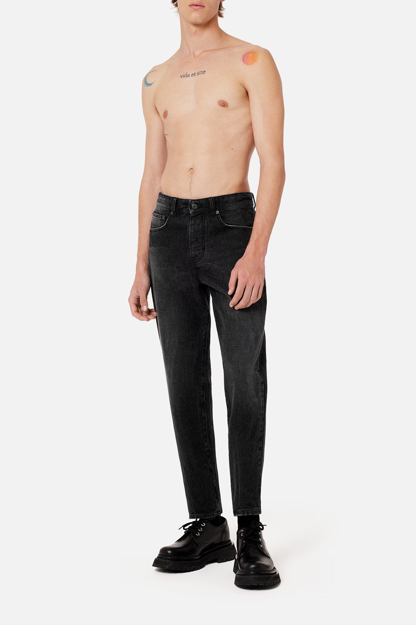 Denim cropped trousers - Used Black