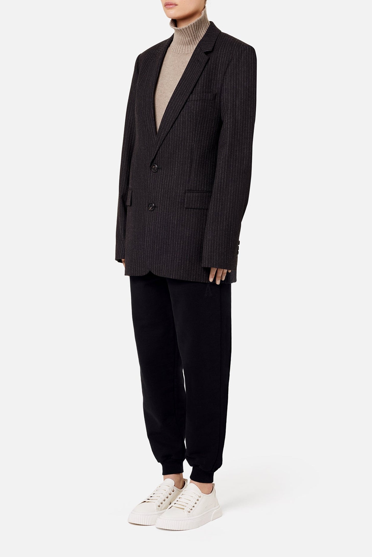 Blazer rayé à boutons en laine - Grey