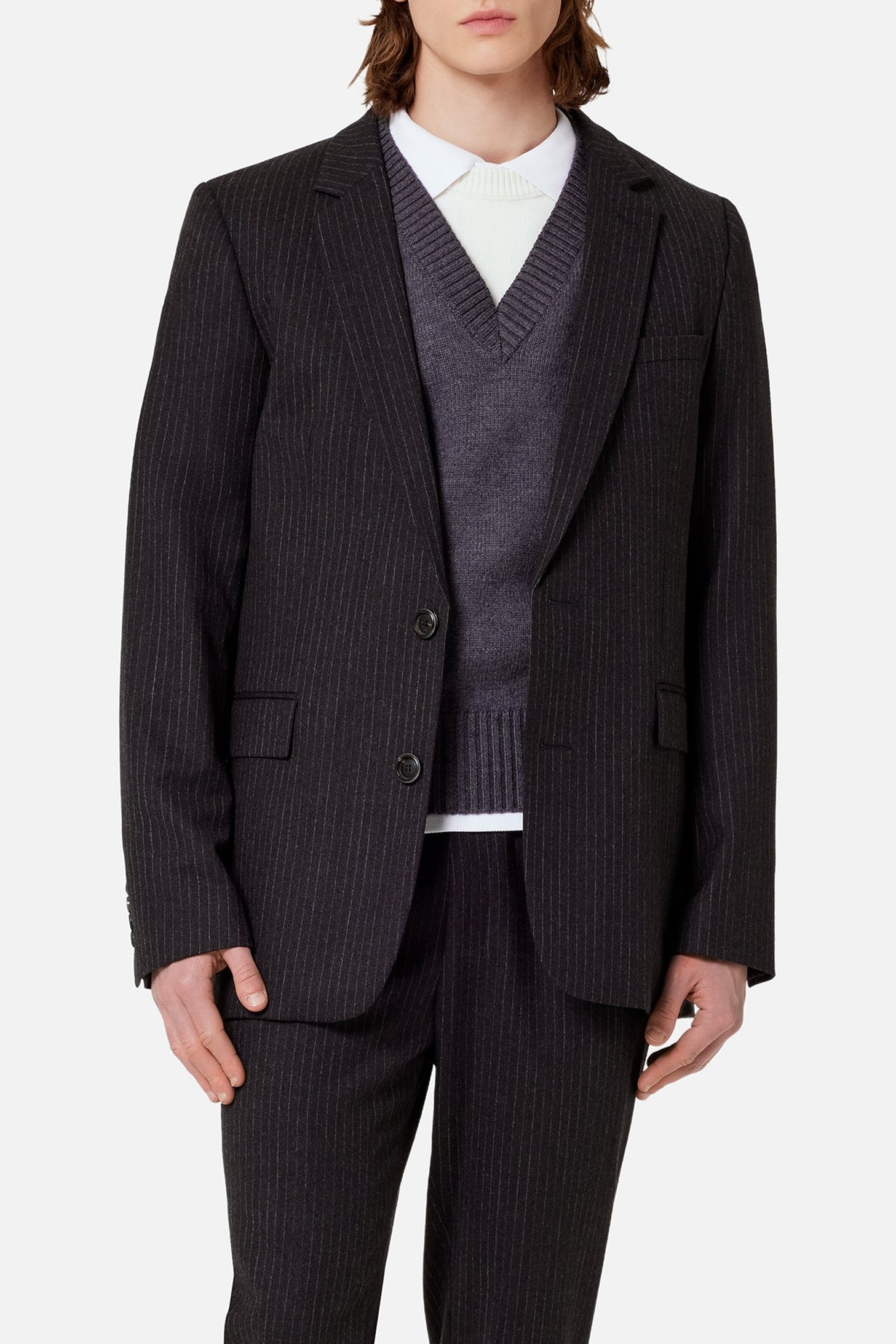 Blazer rayé à boutons en laine - Grey