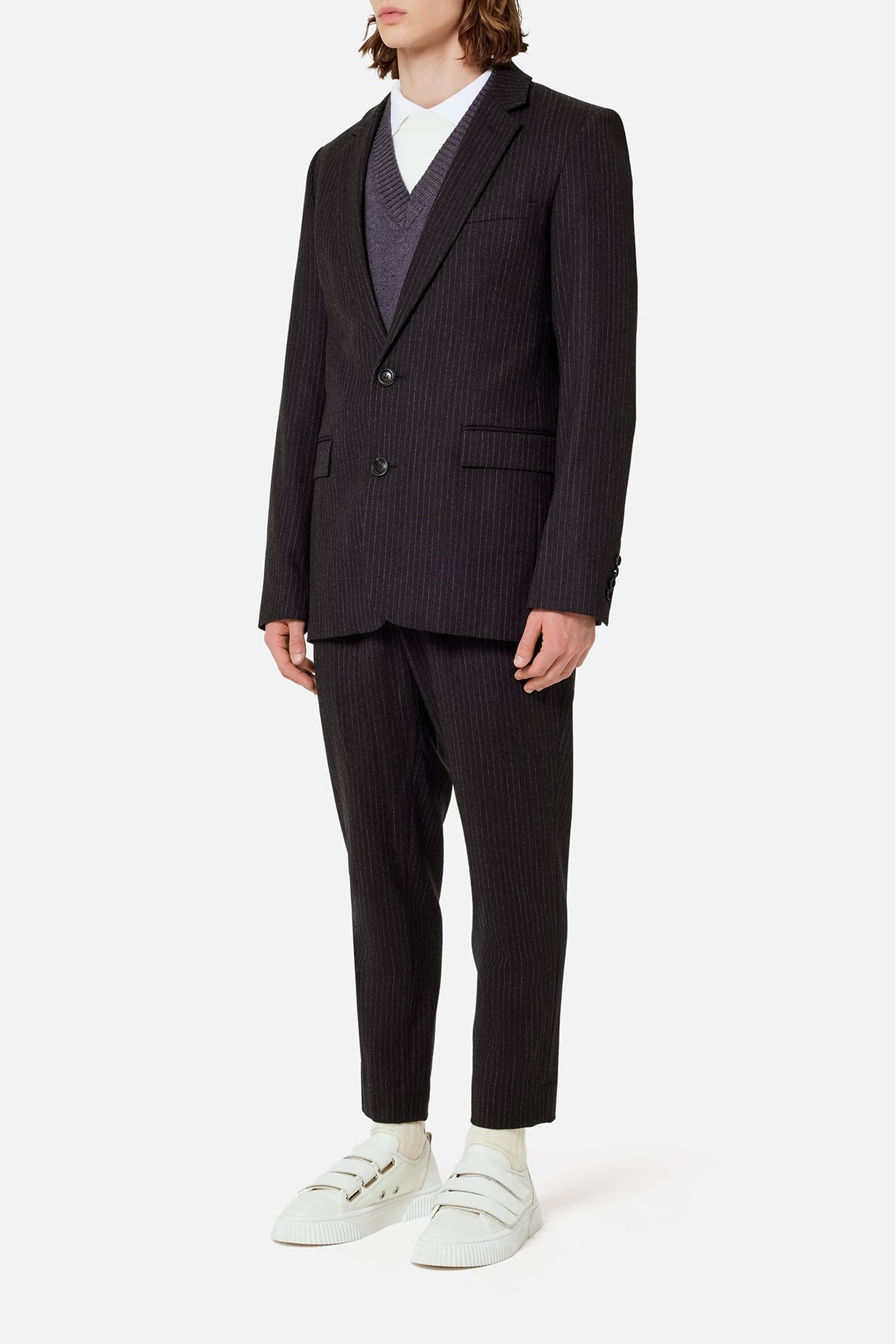Blazer rayé à boutons en laine - Grey