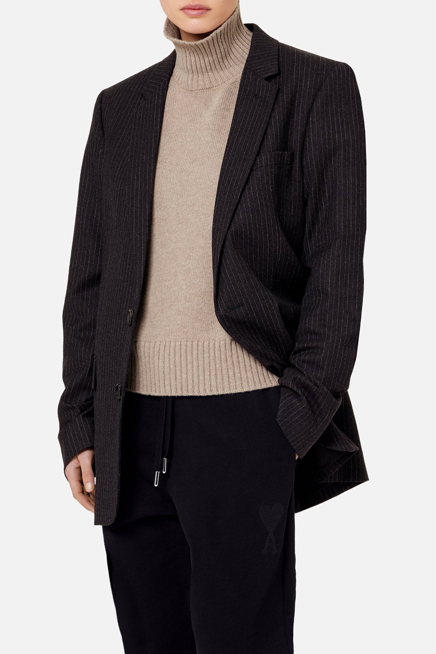 Blazer rayé à boutons en laine - Grey