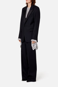 Blazer à col satiné en laine - Black